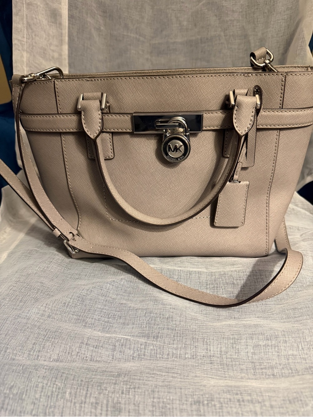 Michael Kors Gray Saffiano Leather Satchel with MK Lock
